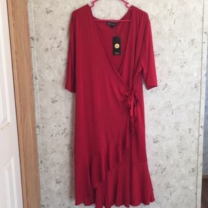 Chicwe Red Wrap Ruffle Dress